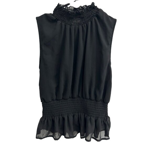 Japna Sleeveless Black Smocked Ruffle Hem Top Shirred Neck Lightweight Size S - Picture 1 of 8